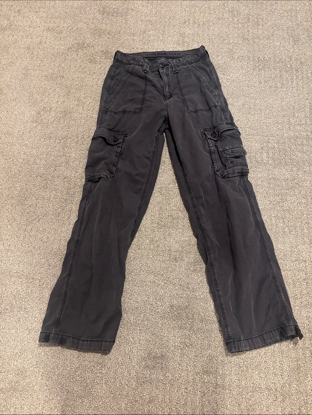 American Eagle Outfitters Black Straight-Leg Cargo Jeans